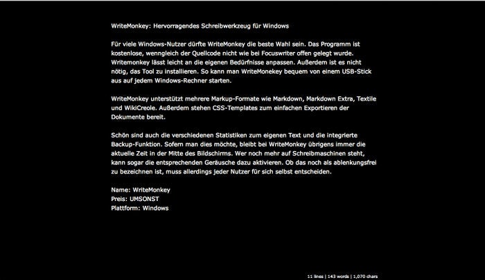 WriteBox: Ablenkungsfreies Schreiben direkt im Browser. (Screenshot: WriteBox)