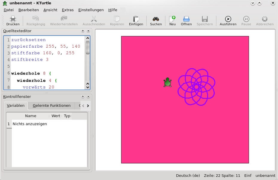 KTurtle: Mit dem Tool können Kinder leicht in die Welt der Programmierung eintauchen. (Screenshot: KTurtle / Wikipedia)