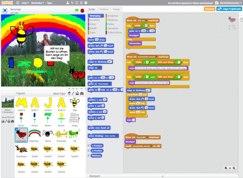 Scratch: Dank der visuellen Programmierung sind demotivierende Syntaxfehler ausgeschlossen. (Screenshot: Scratch)