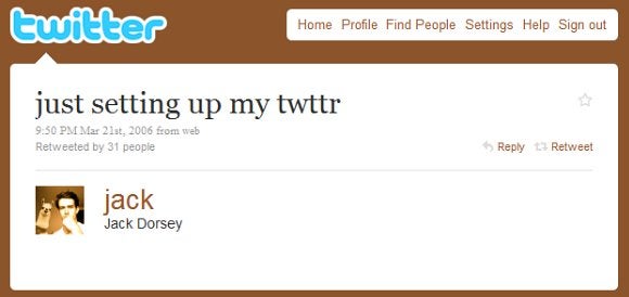 Der erste Tweet auf Twitter: „just setting up my twttr“. (Screenshot: @Jack/Twitter)
