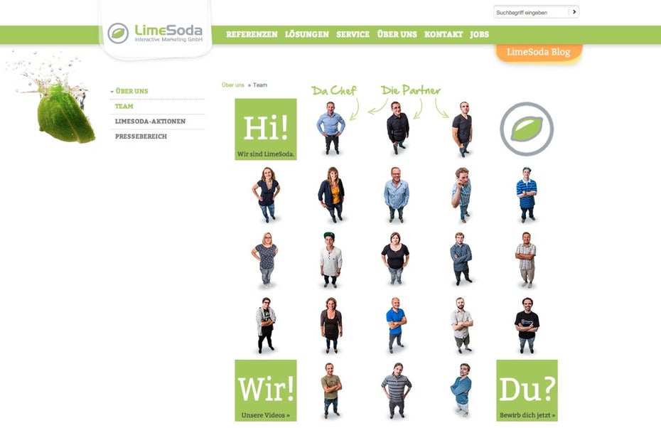 Wenig interaktiv, dafür visuell schön anzuschauen. Die Teamseite von LimeSoda. 