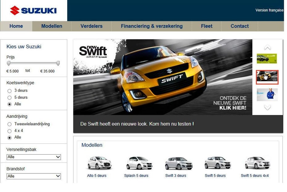 Die originale Website von Suzuki. (Quelle: Optimizely)