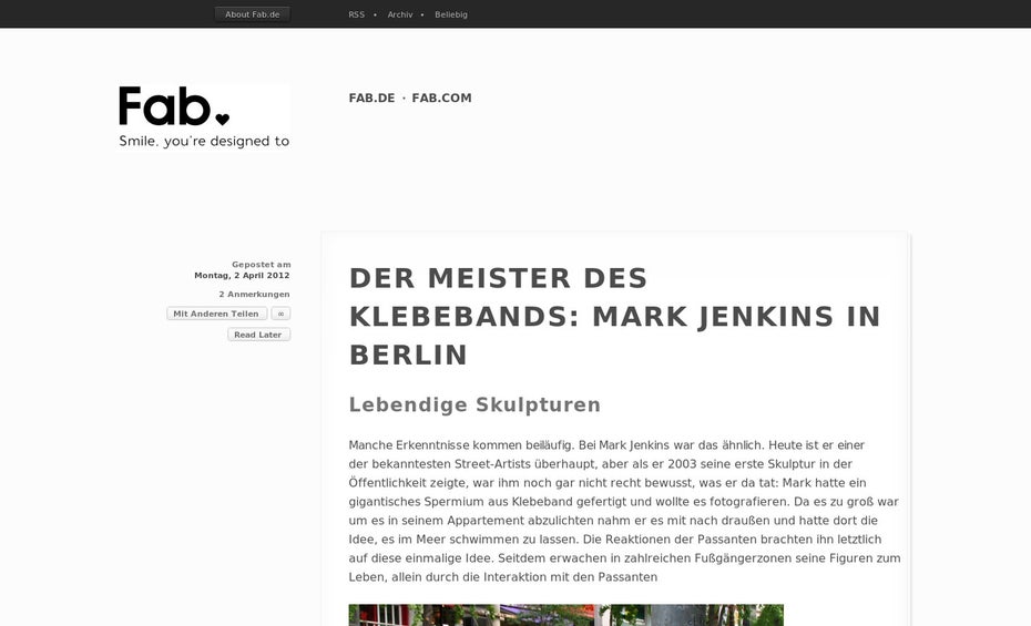 In seinem Blog spricht Fab mit Straßenkünstlern und Design-Koryphäen. Fashion-Trends gibt es ebenfalls zu sehen. (Screenshot: Fab)