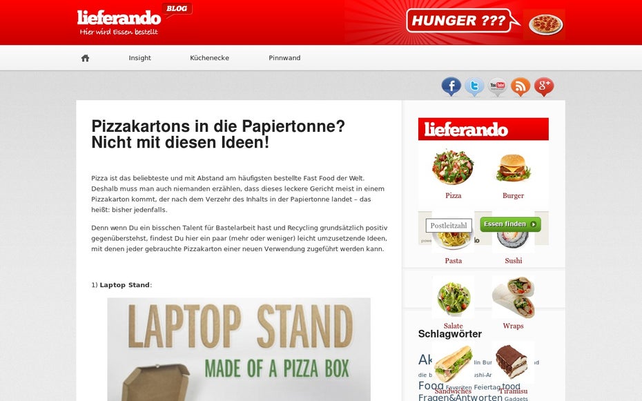 Du willst erfahren, wie man einen Tischkicker aus Pizzakarton baut? Dann lies den Blog von Lieferando. (Screenshot: Lieferando)