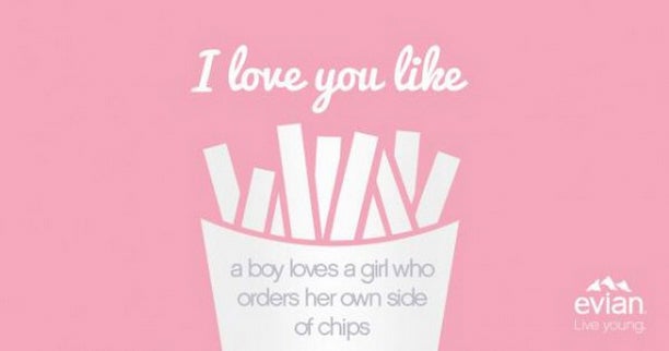 Social-Media-Kampagne von Evian zum Valentinstag: „I Love You Like“. (Grafik: Evian)