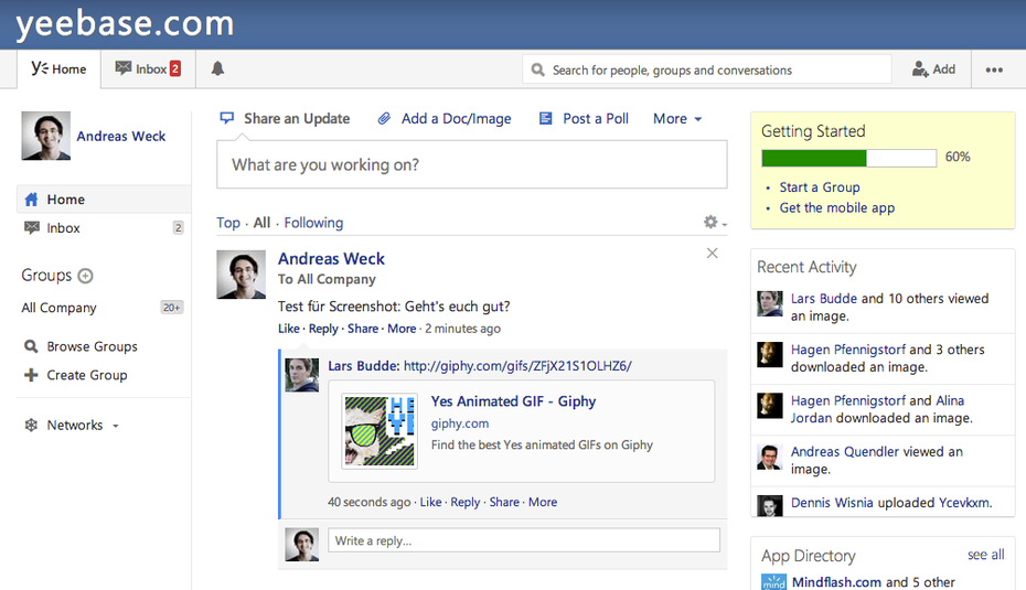 Enterprise-Social-Network Yammer: Erinnert von der Usability her stark an Facebook. (Screenshot: Yammer)