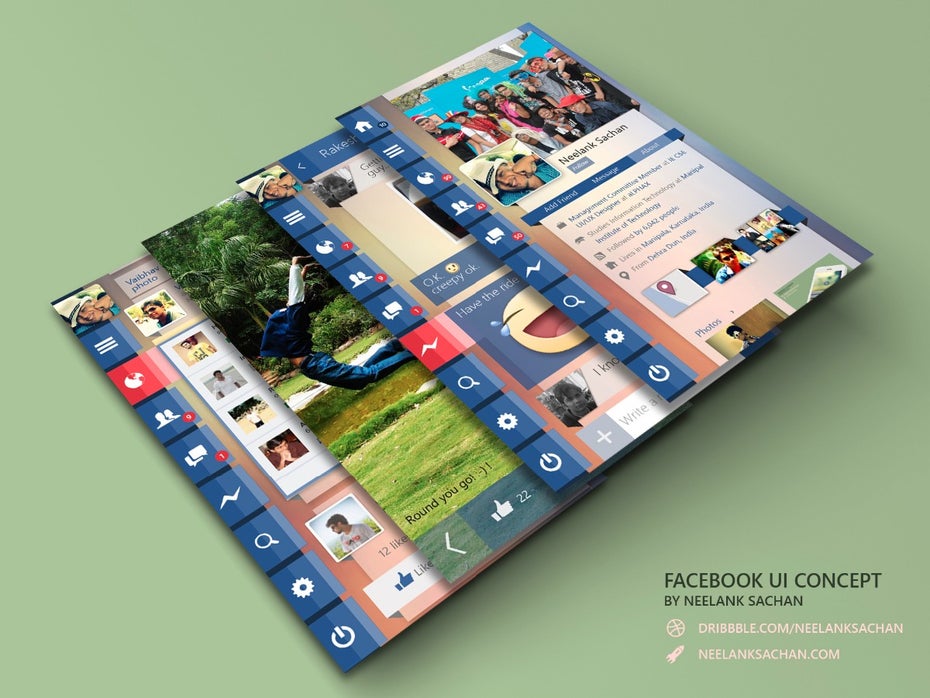 Das Facebook-App-Konzept von Neelan Sachan setzt auf eine Navigation aus Icons. (Quelle: neelank.dunked.com)