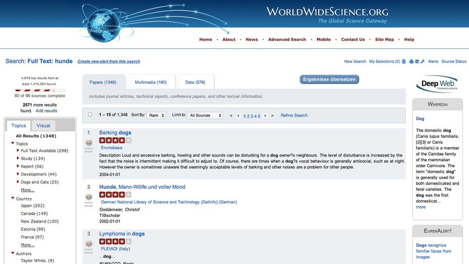 WorldWideScience: Die weltweite Suchmaschine für wissenschaftliche Texte. (Screenshot: WorldWideScience)