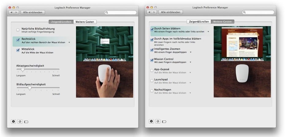 Die Treiber-Software für Mac OS X: Leider mit eingeschränkter Individualisierbarkeit. (Screenshot: Moritz Stückler)