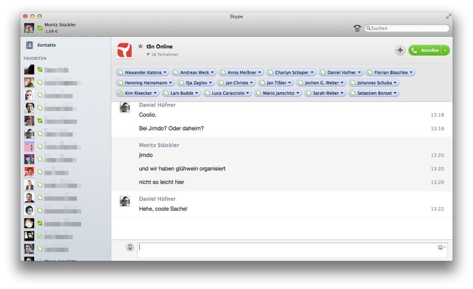 Skype ist der primäre Messenger für die t3n-Redaktion. (Screenshot: Moritz Stückler)