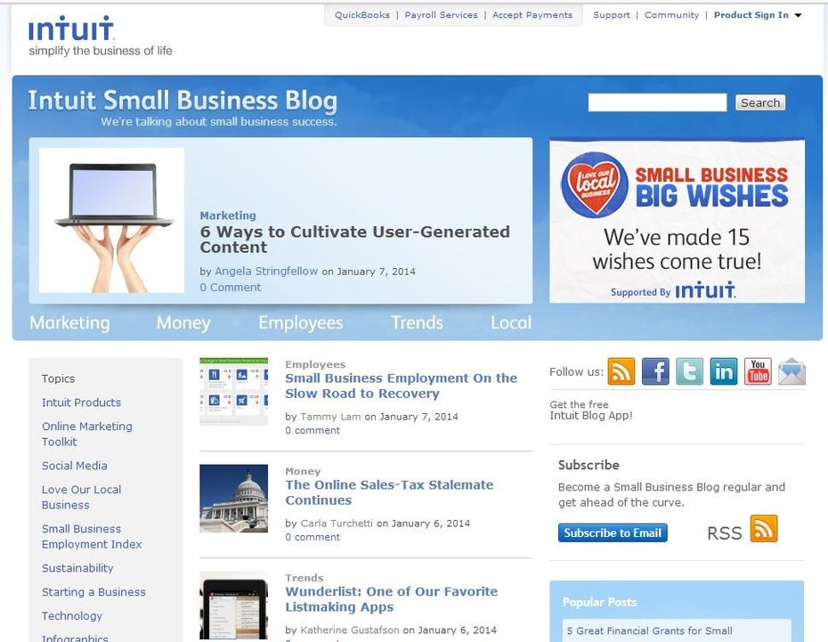 Der Blog von Intuit (Screenshot blog.intuit.com)