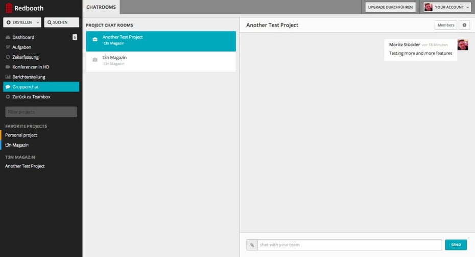 Redbooth unterstützt auch Gruppenchats und Videokonferenzen. (Screenshot: redbooth.com)