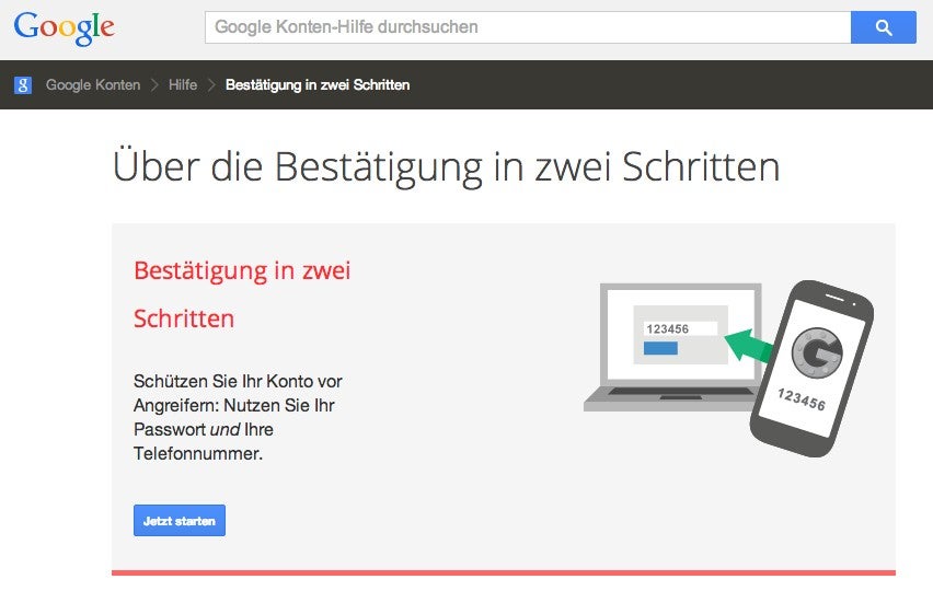 E-Mail-Account gehacked? Gmail bietet die Zwei-Faktor-Authentifizierung für mehr Sicherheit an. (Screenshot: Gmail)