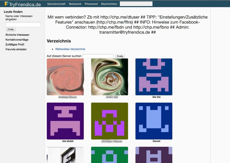 Die meisten User bei Friendica geben auf den ersten Blick nicht viel von sich preis. (Screenshot: TryFriendica)