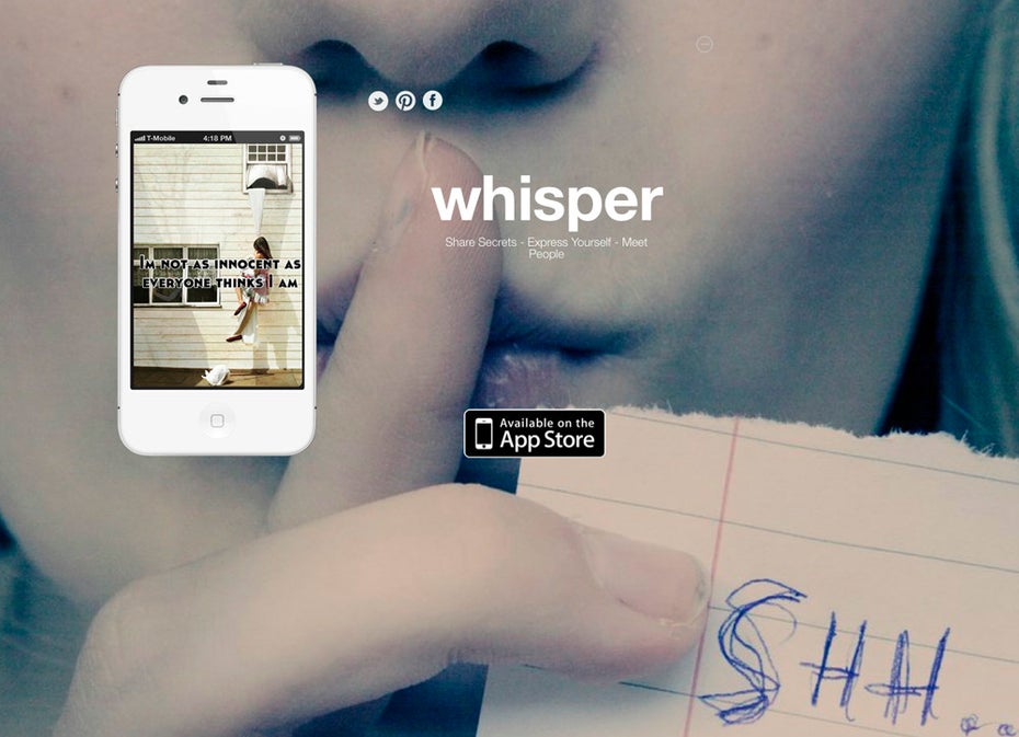 Apps wie Whisper und Secret bergen trotz aller Faszination eine Gefahr: Sie könnte vor allem Cyber-Mobber auf den Plan rufen. (Screenshot: Whisper)