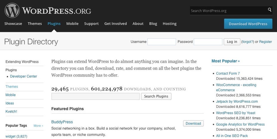 Gute Anlaufstelle für WordPress-Plugins: Das Plugin Directory von WordPress.org. (Screenshot: WordPress)