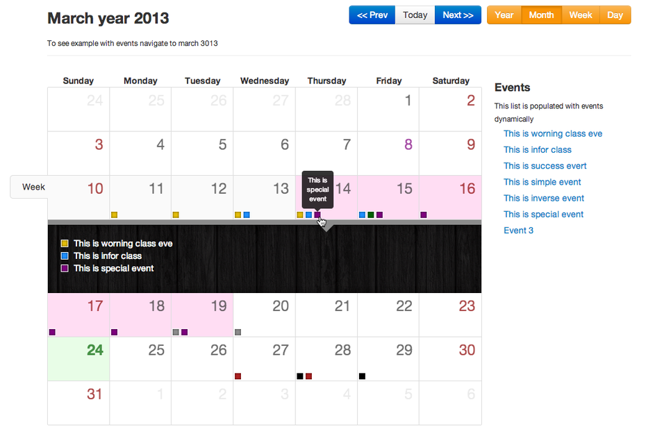 Der Bootstrap Calendar sorgt für eine Kalenderdarstellung in Bootstrap. (Screenshot: Bootstrap-Calendar)