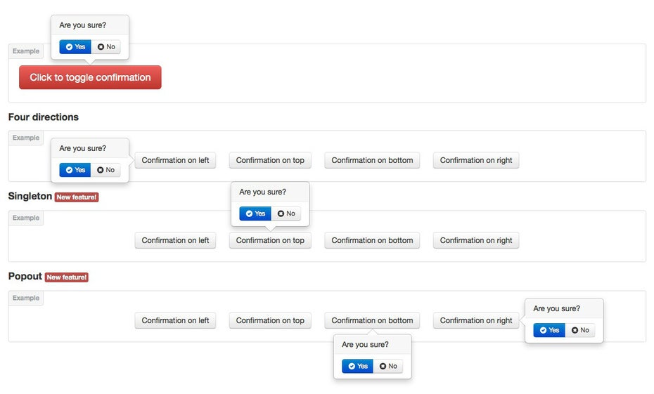 Aktionen sollen bestätigt werden? Kein Problem mit Bootstrap Confirmation. (Screenshot: Bootstrap Confirmation)