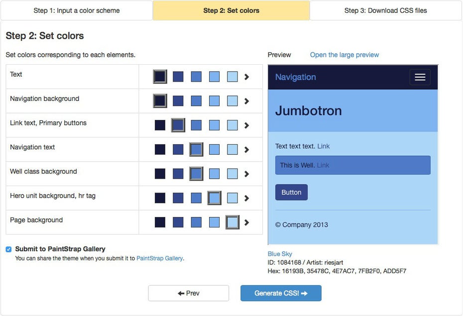 Mit PaintStrap lassen sich Farbschemen einfach in Bootstrap umsetzen. (Screenshot: PaintStrap)