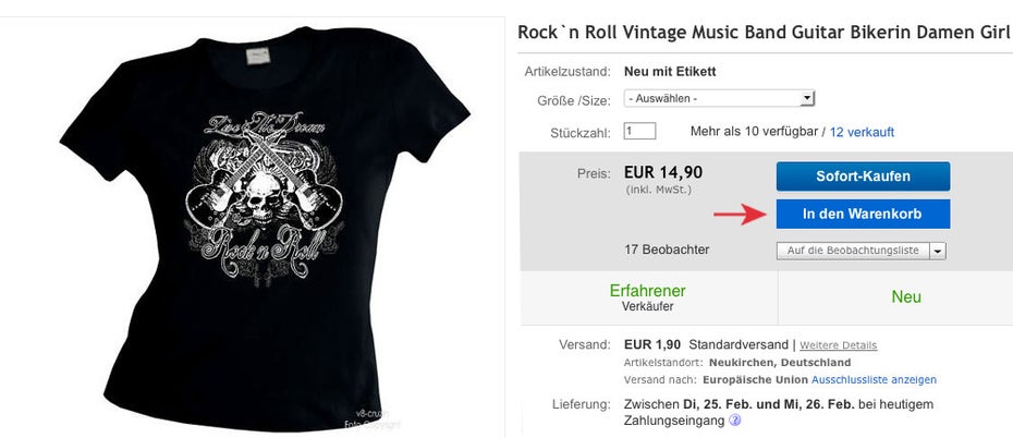 Ansicht des neuen gemeinsamen Warenkorbs (Screenshot: eBay)