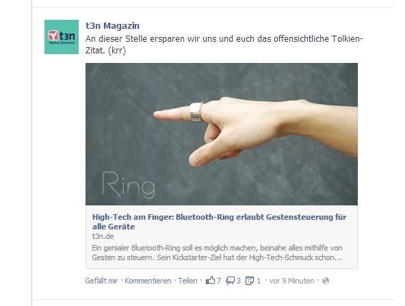 Wenn die Vorschaubilder das richtige Seitenverhältnis haben, ist auch das Ergebnis in der Facebook-Timeline schön. (Screenshot: Facebook)