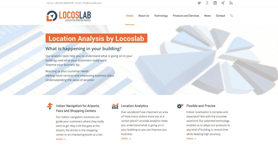 Startups auf der CeBIT: LocosLab möchte Endnutzern und Gebäudebetreibern ein System zur zuverlässigen Indoor-Navigation anbieten. (Screenshot: LocosLab)