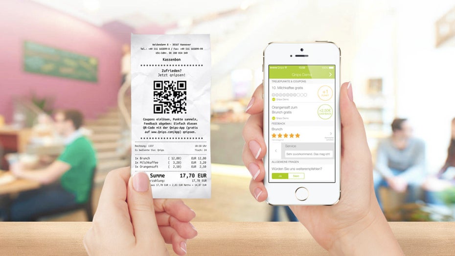 Startups auf der CeBIT: Qnips aus Hannover verbindet Couponing mit Mobile Payment und Kundenfeedback. (Screenshot: Qnips)