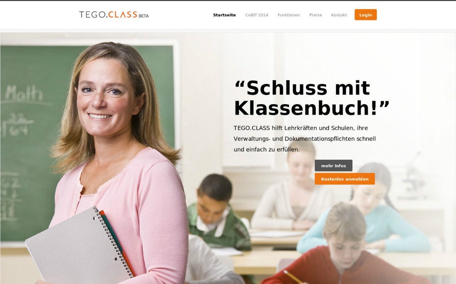 Startups auf der CeBIT: Tego Class macht Schluss mit dem Klassenbuch und bietet Lehrern eine intelligente Schülerverwaltung. (Screenshot: Tego Class)