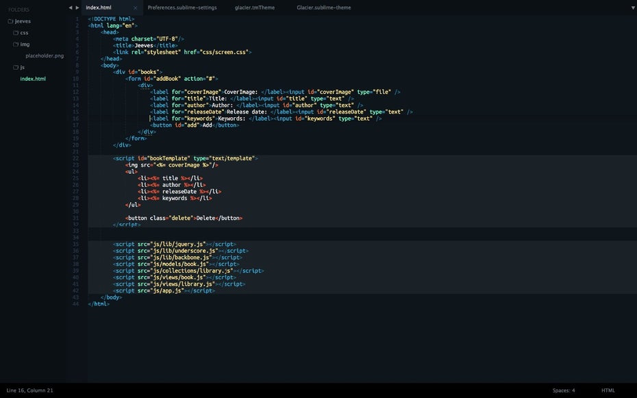 Das Glacier-Theme für Sublime Text. (Screenshot: longren.io)