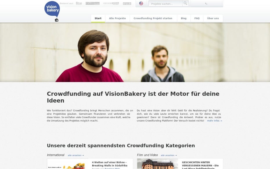 Back dir deine Startup-Vision, so lautet das Motto der Leipziger Plattform. (Screenshot: t3n)