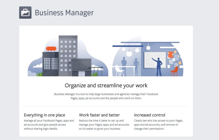 Die Website zum Facebook Business Manager. (Screenshot: business.facebook.com)