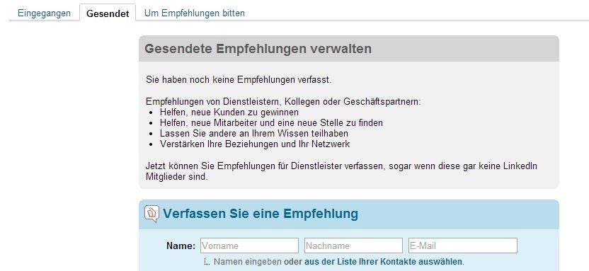 Bittet eure Kontakte um Empfehlungen — und empfehlt natürlich selbst auch jemaden. (Screenshot: LinkedIn)