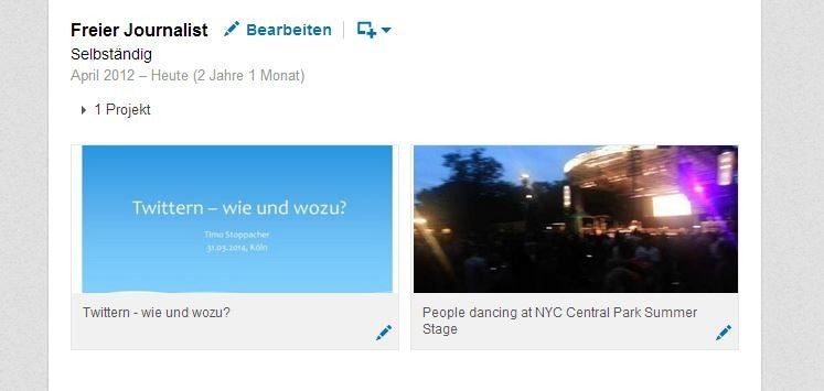 Ihr könnt Arbeitsergebnisse direkt in euer Profil einbinden. (Screenshot: LinkedIn)