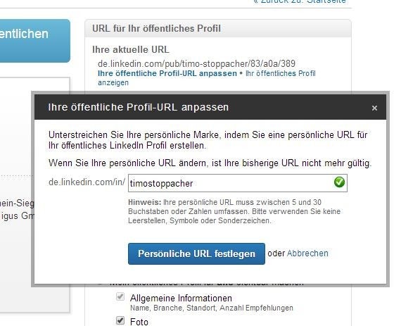 Das geht auch schöner: die URL für das Profil einfach ändern. (Screenshot: LinkedIn)