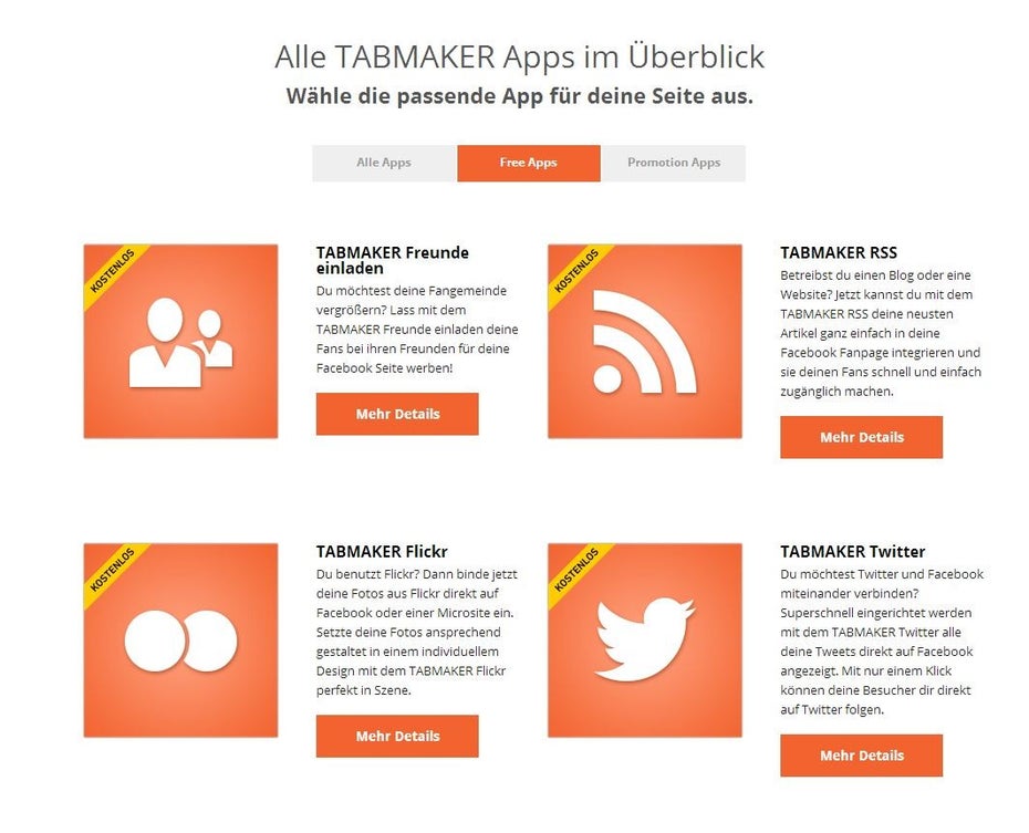 Alles auf Deutsch: Die Tabmaker-Apps von 247GRAD. (Screenshot: 247GRAD)