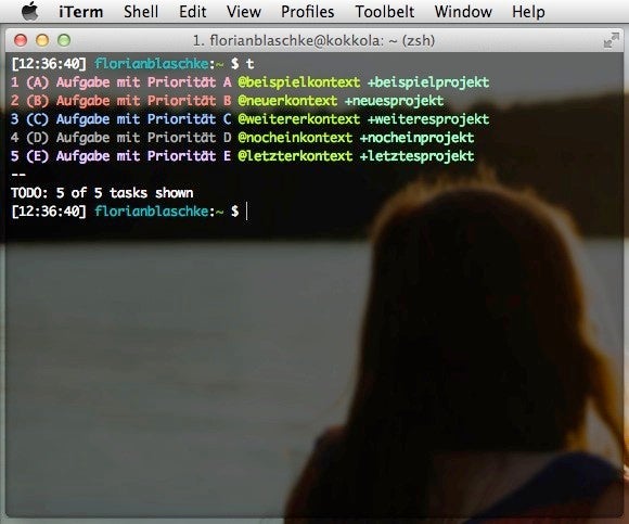 Ein Beispiel für die Darstellung verschiedener Prioritäten, Kontexte und Projekte mit Todo.txt. (Screenshot: t3n)