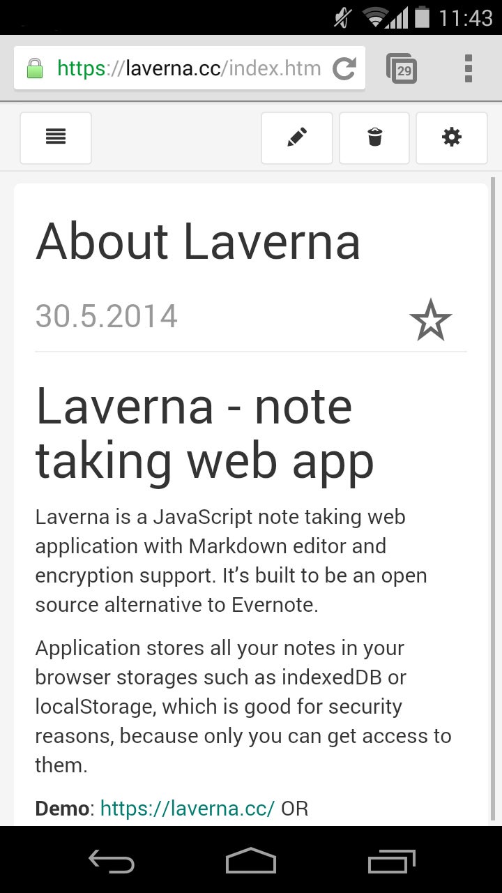 Auch auf Smartphones und Tablets ist das Design von Laverna optimiert. (Screenshot: Laverna)