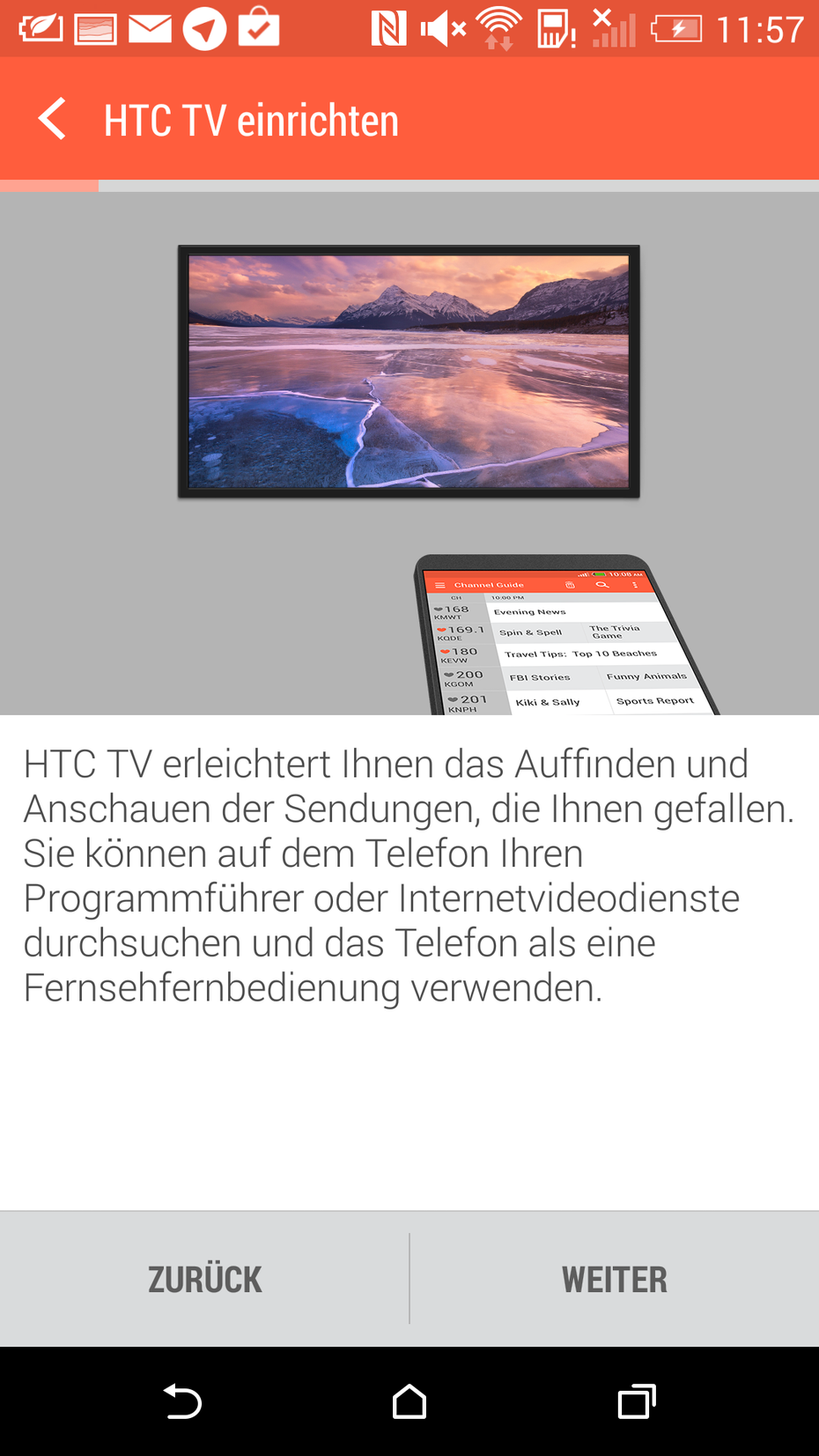 Kein Problem: Mit der App „TV“ lässt sich das HTC One M8 kinderleicht als Fernbedienung für den Fernseher einrichten.(Screenshot: HTC One M8)