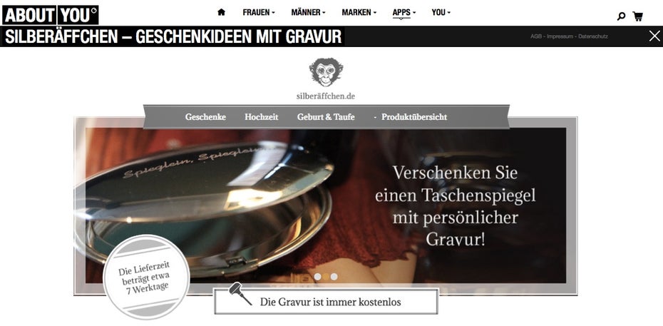 Die silberäffchen.de-App bei AboutYou. (Bild: AboutYou)
