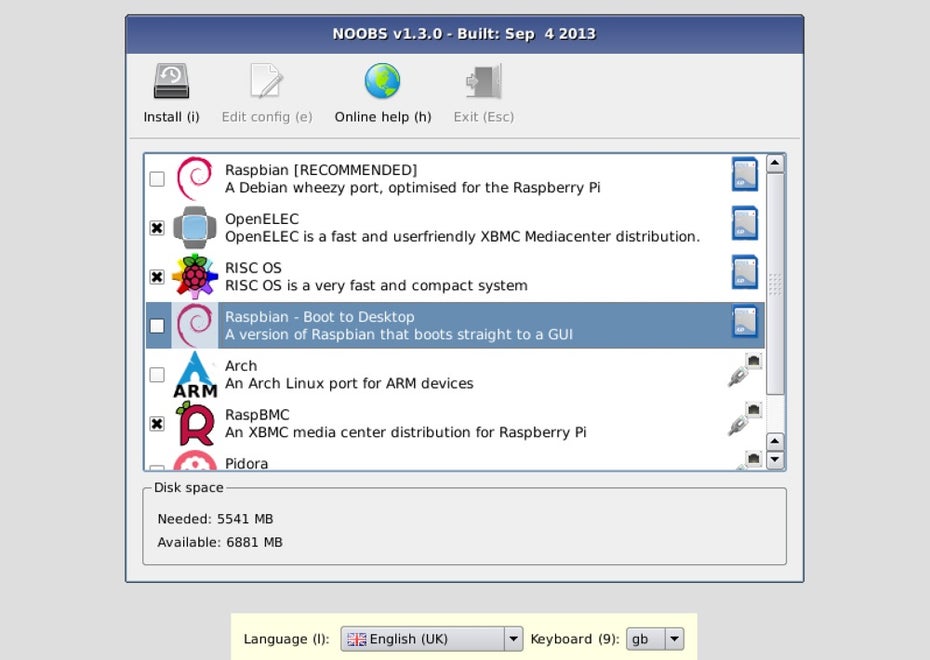 Die Auswahl von NOOBs bietet sogar ein Raspbian mit direktem Start der Oberfläche an.