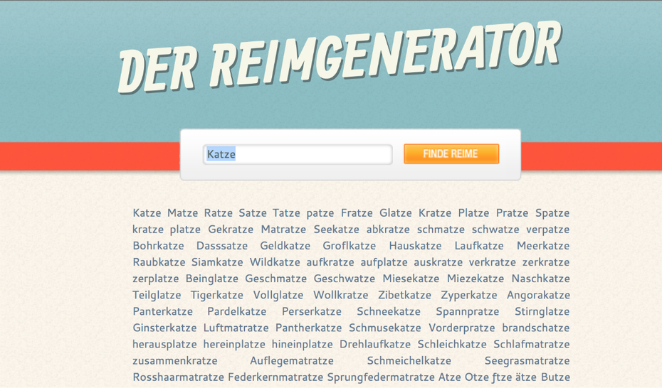 Wort- und Reimsuchmaschinen können bei der Suche nach dem Unternehmensnamen helfen. (Screenshot: t3n)