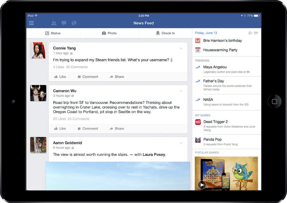 Video-Game: Neue Features für die Facebook- iPad-App (c) Facebook