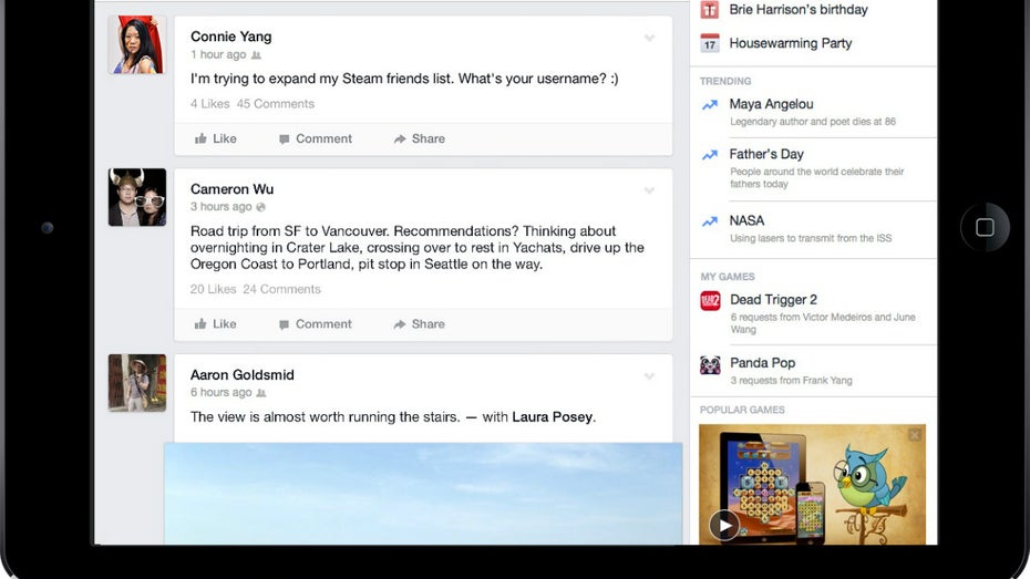 Facebook: Update für iPad-App stellt Videos und Games in den Mittelpunkt