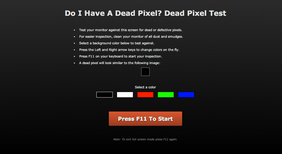 Prokrastination leicht gemacht: Do I Have A Dead Pixel? (Screenshot: doihaveadeadpixel.com)