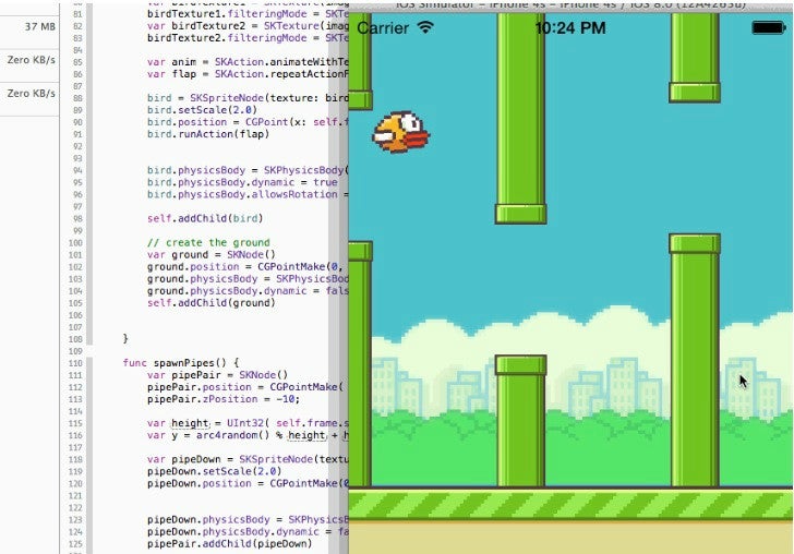 Swift-Tutorial mit Spaßgarantie: Ein Flappy-Bird-Klon mit Apples neuer Programmiersprache entwickelt. (Bild: GitHub)