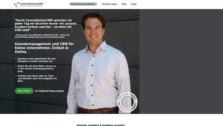 CRM-Systeme: CentralstationCRM. (Screenshot: t3n)