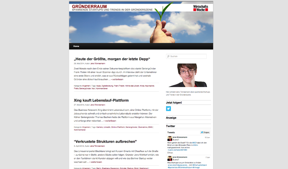 t3n-Blogperlen Startups #10: Gründerraum. (Screenshot: t3n)