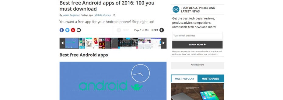 Kostenlose Android-Apps: Techradar versammelt einige der interessantesten Apps für die Android-Plattform. (Screenshot: Techradar)