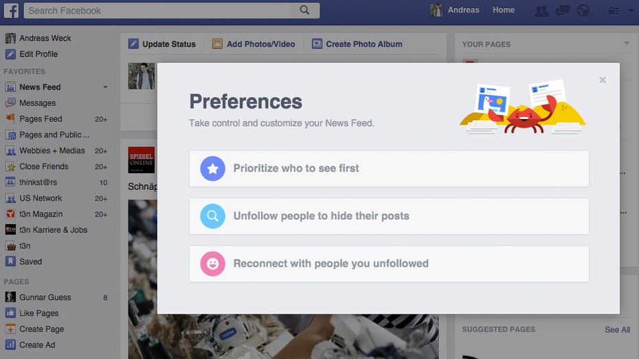 Newsfeed sortieren: Neuigkeiten einstellen. (Screenshot: Facebook)