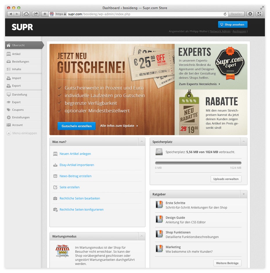 Die Benutzeroberfläche des Backends besteht aus einer stark modifizierten WordPress-Version. (Screenshot: SUPR)